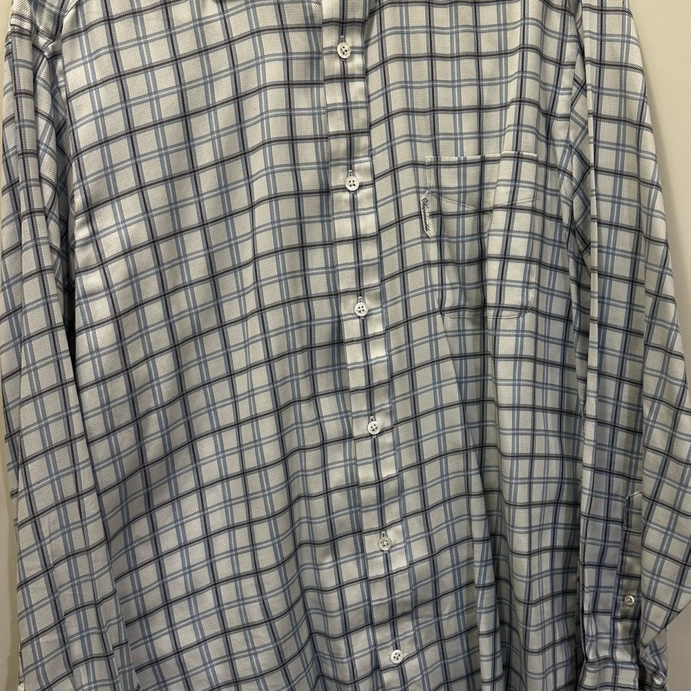 Faconnable Gently Used Cotton Blue and White Plaid Button Down Shirt